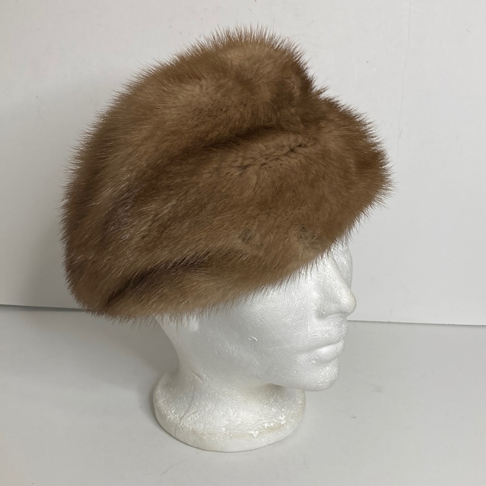 Vintage Fur Hat Womens Small Light Brown Mink Winter Cap Retro Mad Men Pin Up